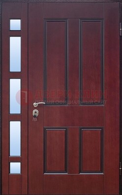 Красная входная полуторная дверь со стеклом ПЛ-10 в Курске