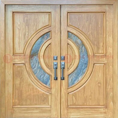 Двухстворчатая металлическая дверь с витражом ВЖ-11 в Курске