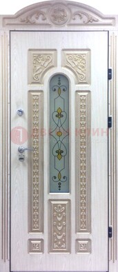 Белая железная дверь с МДФ и витражом ВЖ-26 в Курске